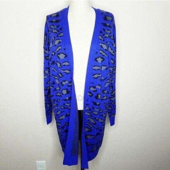 Splendid | NWT Womens Size S Blue Grey Leopard Long Cardigan MSRP $168 - Picture 2 of 4